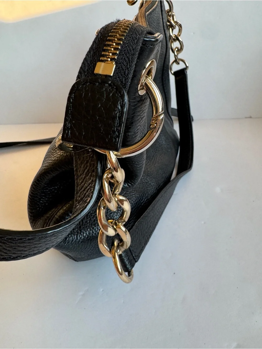 Michael Kors Black Pebbled Leather Hobo Shoulder Bag Tassel Charm Y2K Boho
